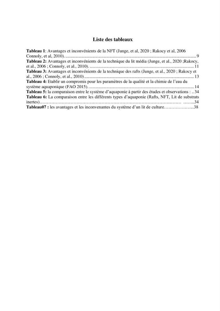 Etude Comparatives Des Systémes de porductions aquaponiques :