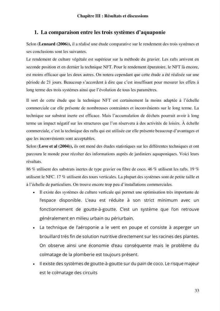 Etude Comparatives Des Systémes de porductions aquaponiques :