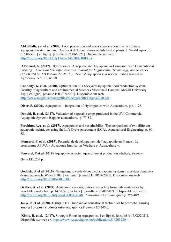 Etude Comparatives Des Systémes de porductions aquaponiques :