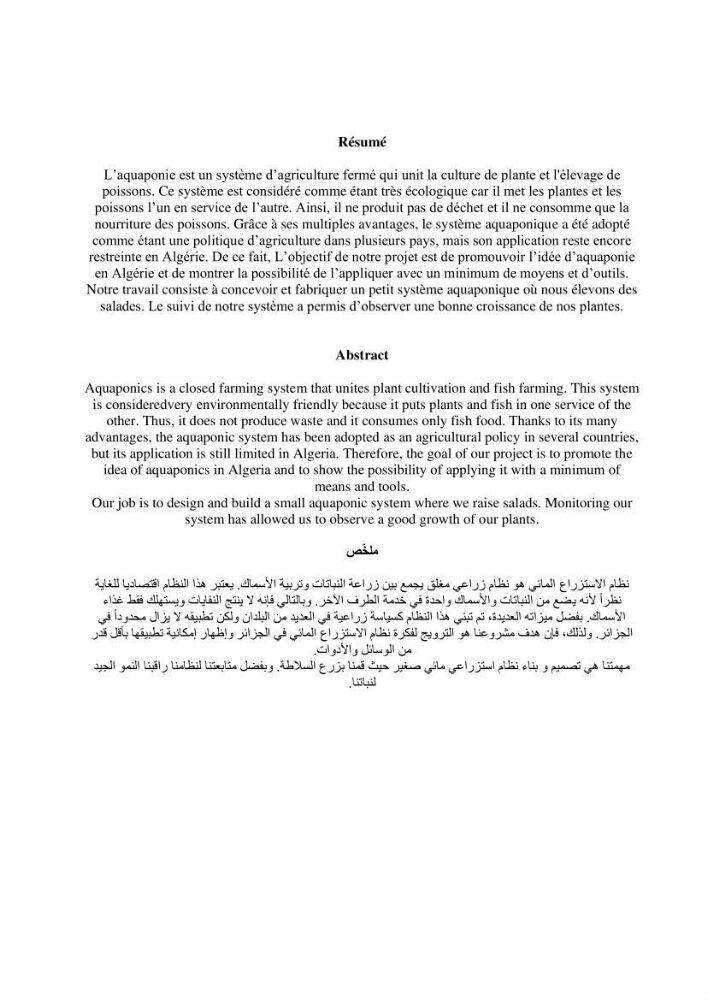 Etude Comparatives Des Systémes de porductions aquaponiques :