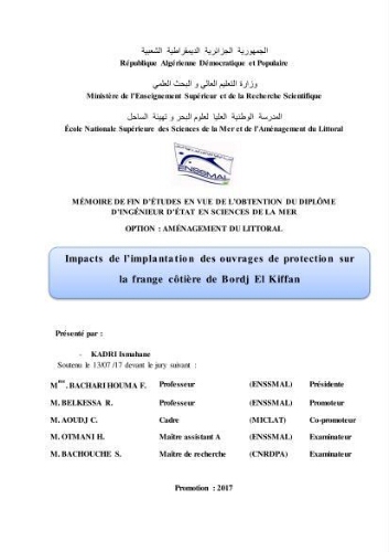 Impacts de l'implantation des ouvrages de protection sur frange côtière de Bordj El Kiiffan: Impacts de l'implantation des ouvrages de protection sur frange côtière de Bordj El Kiiffan: