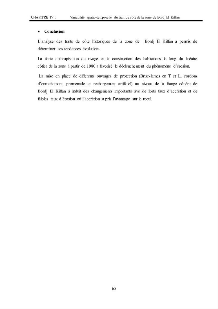 Impacts de l\'implantation des ouvrages de protection sur frange côtière de Bordj El Kiiffan: