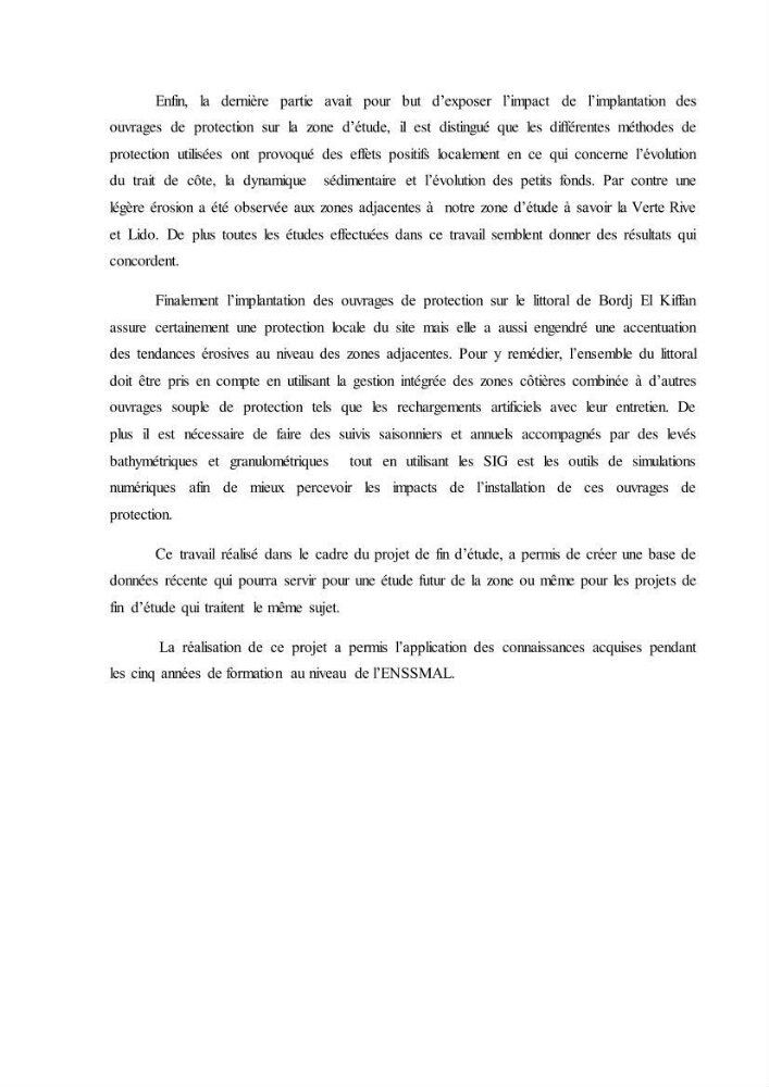 Impacts de l\'implantation des ouvrages de protection sur frange côtière de Bordj El Kiiffan:
