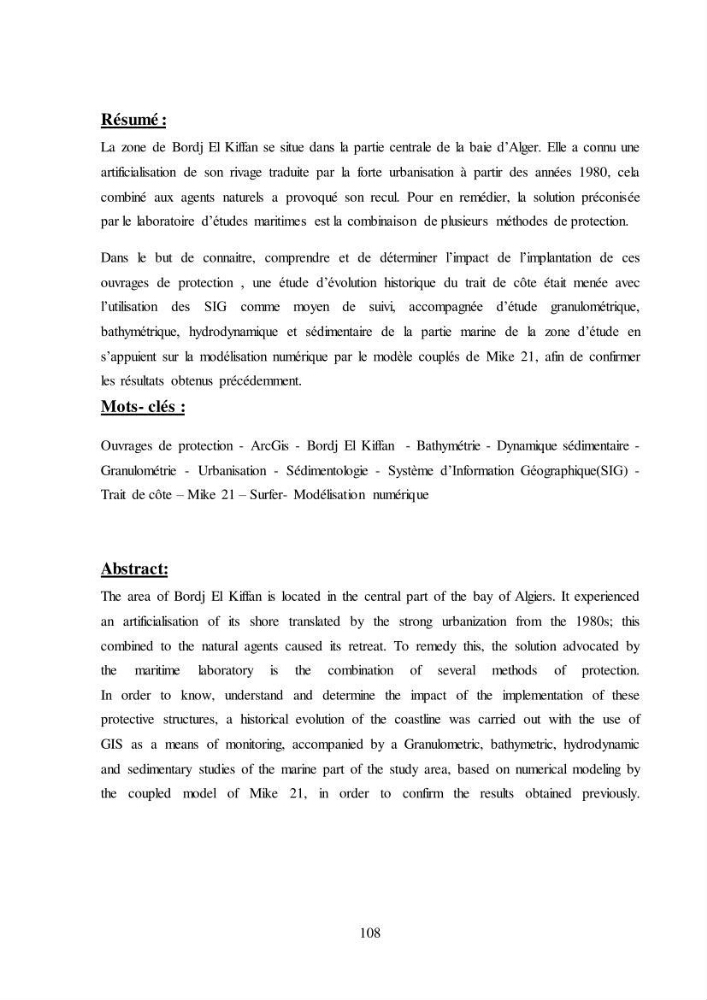 Impacts de l\'implantation des ouvrages de protection sur frange côtière de Bordj El Kiiffan: