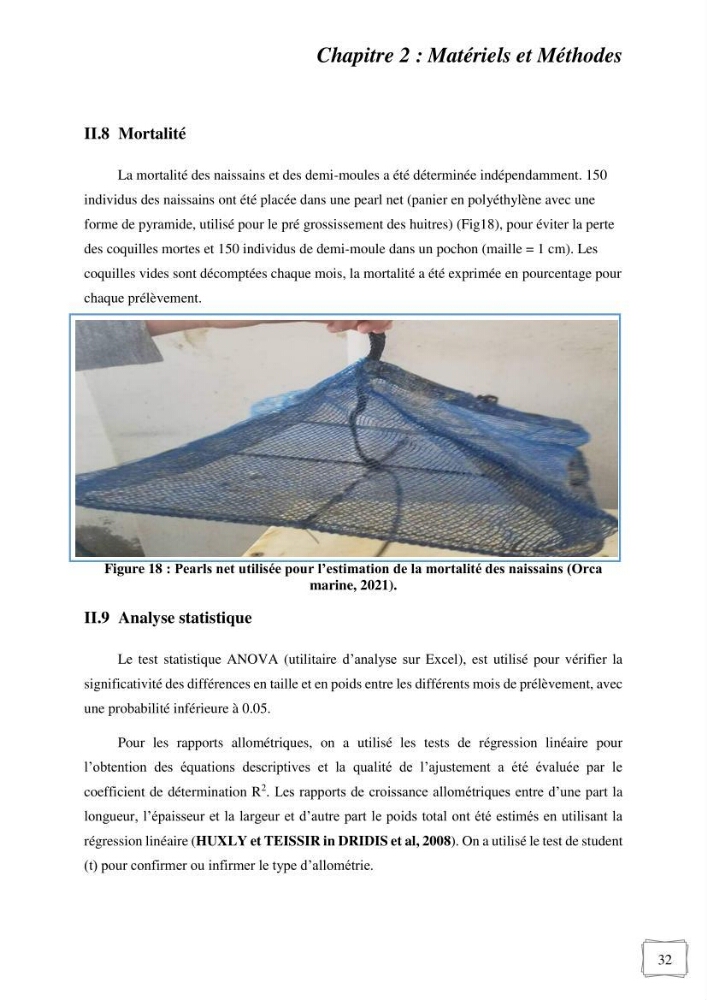 Etude des performances de croissance d\'un élevage myliticole mytilus galloprovincialis ( Lamarck,1819) Ain Taya (Alger)