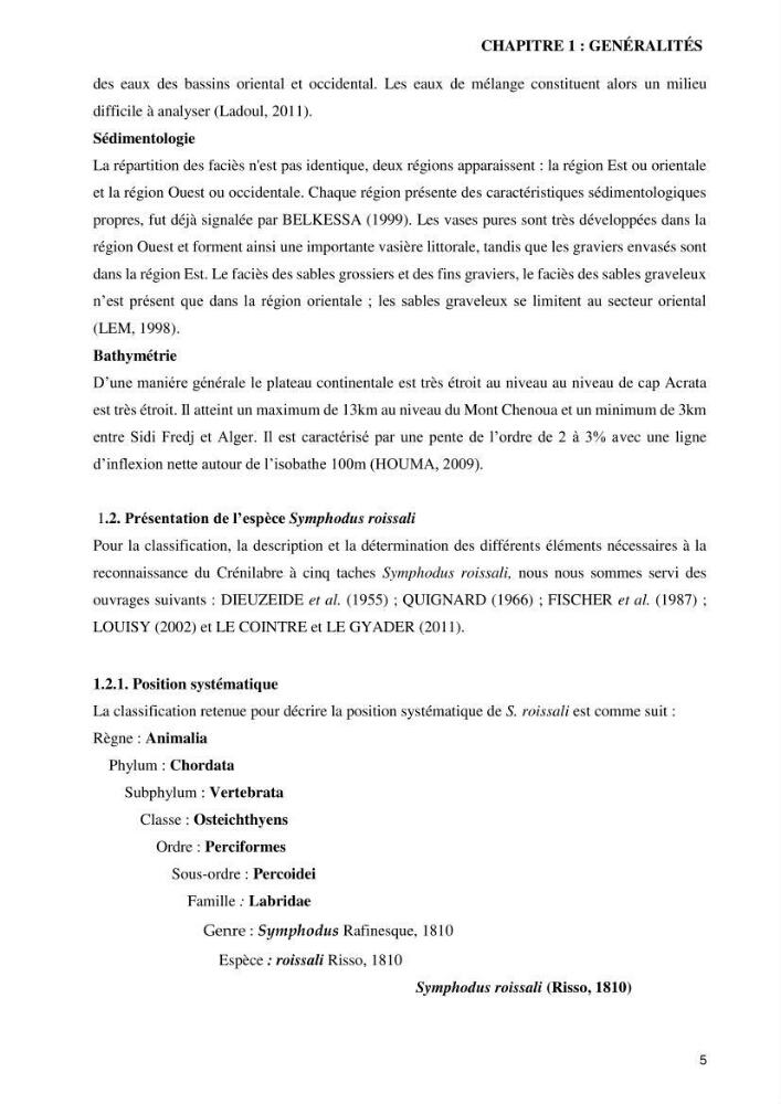 Contribution à l’étude de Symphodus roissali (Risso, 1810) des côtes centres du bassin algérien