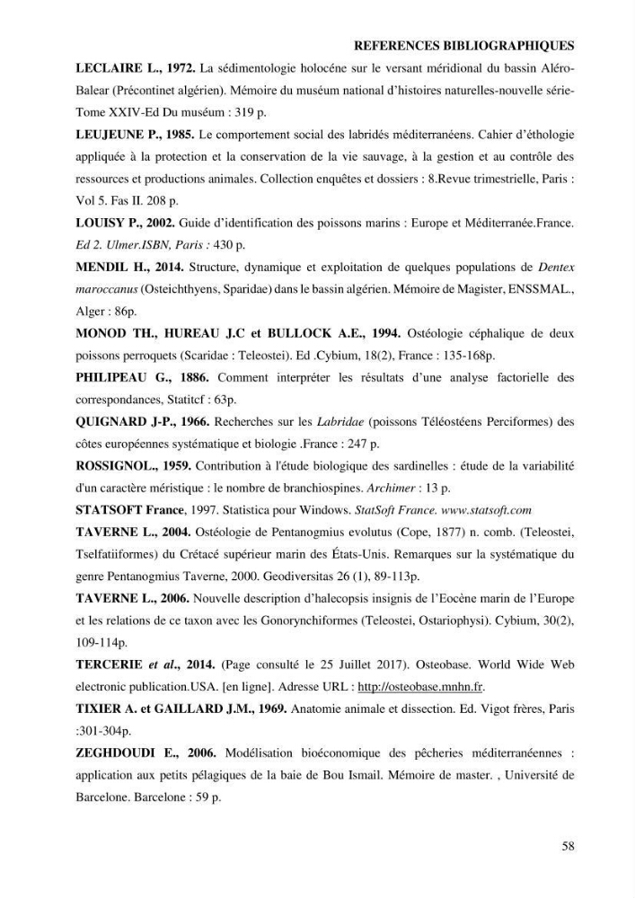 Contribution à l’étude de Symphodus roissali (Risso, 1810) des côtes centres du bassin algérien