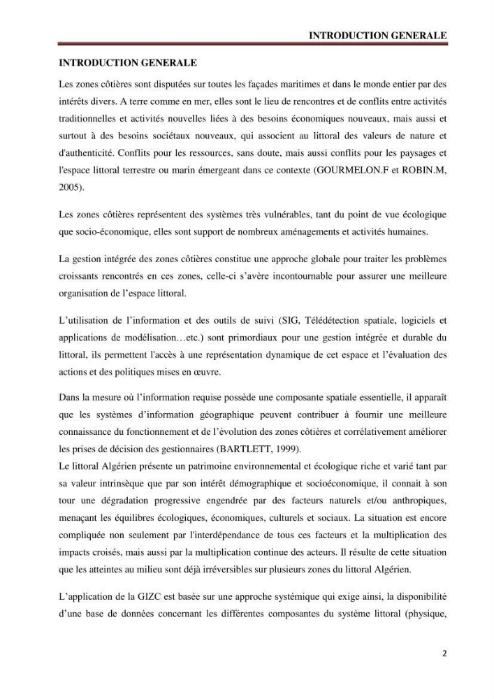 Contribution à l\'élaboration d\'une base de données dans le cadre de la gestion intègrée du littoral Algérien