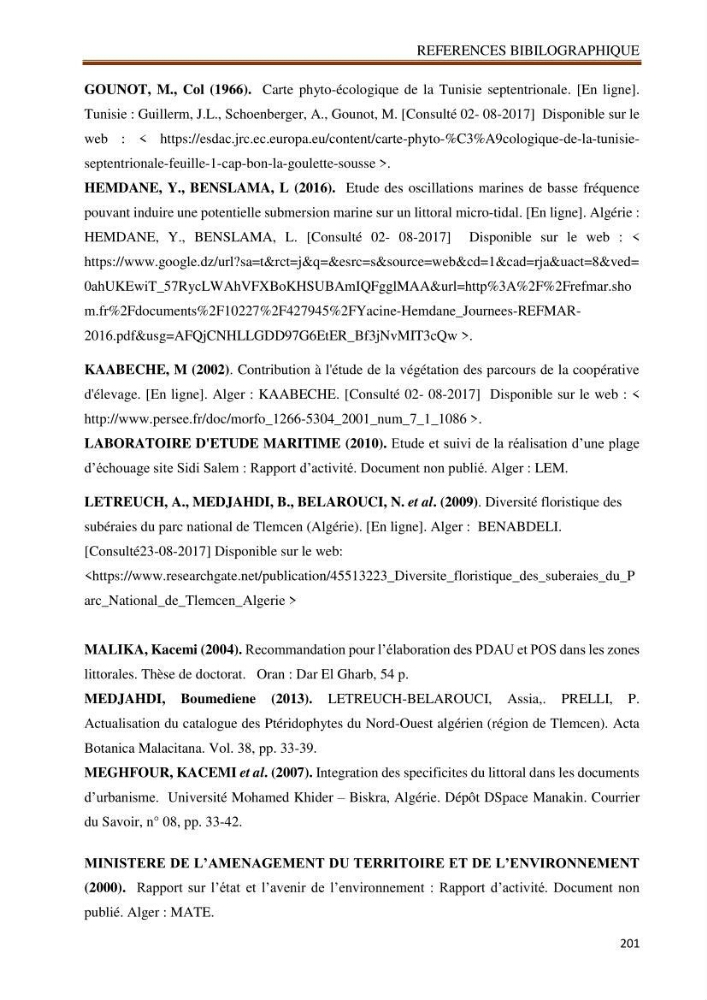 Contribution à l\'élaboration d\'une base de données dans le cadre de la gestion intègrée du littoral Algérien