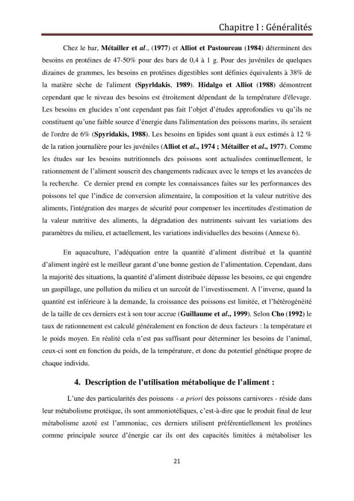 Contribution à l\'élaboration d\'une méthode d\'estimation de l\'éfficacité alimentaire individuelle. chez le bar commun. Dicentrarchus Labrax(Linnaeus,1758):