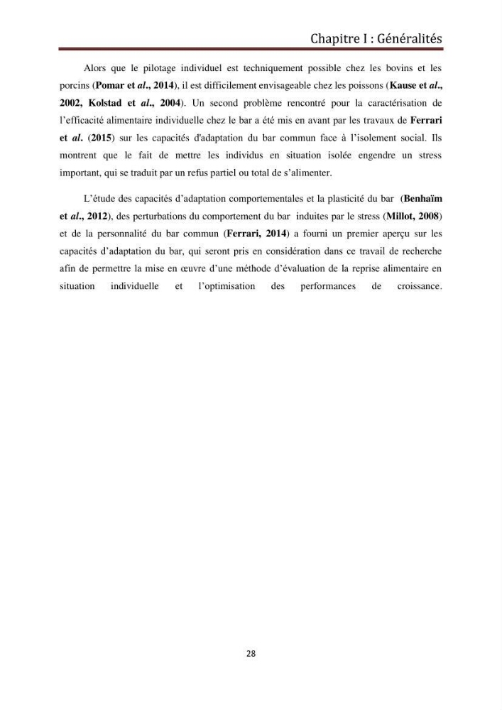 Contribution à l\'élaboration d\'une méthode d\'estimation de l\'éfficacité alimentaire individuelle. chez le bar commun. Dicentrarchus Labrax(Linnaeus,1758):