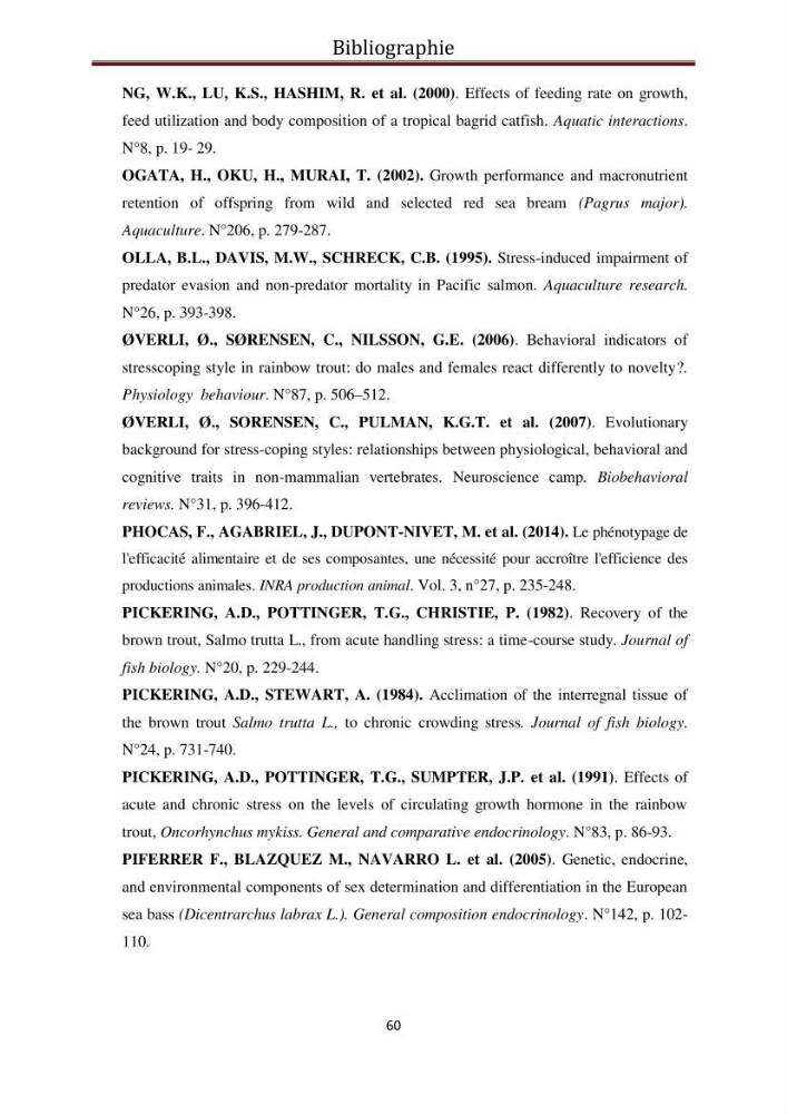 Contribution à l\'élaboration d\'une méthode d\'estimation de l\'éfficacité alimentaire individuelle. chez le bar commun. Dicentrarchus Labrax(Linnaeus,1758):