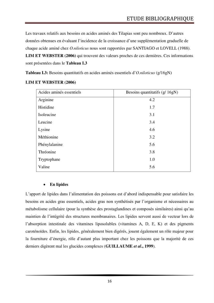 Valorisation de la culture des vers de farine dans l\'alimentation du Tilapia du Nil Oreochromis niloticus (Linnaeus, 1758°: