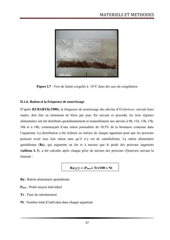 Valorisation de la culture des vers de farine dans l\'alimentation du Tilapia du Nil Oreochromis niloticus (Linnaeus, 1758°:
