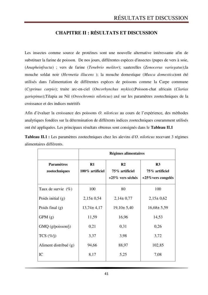 Valorisation de la culture des vers de farine dans l\'alimentation du Tilapia du Nil Oreochromis niloticus (Linnaeus, 1758°: