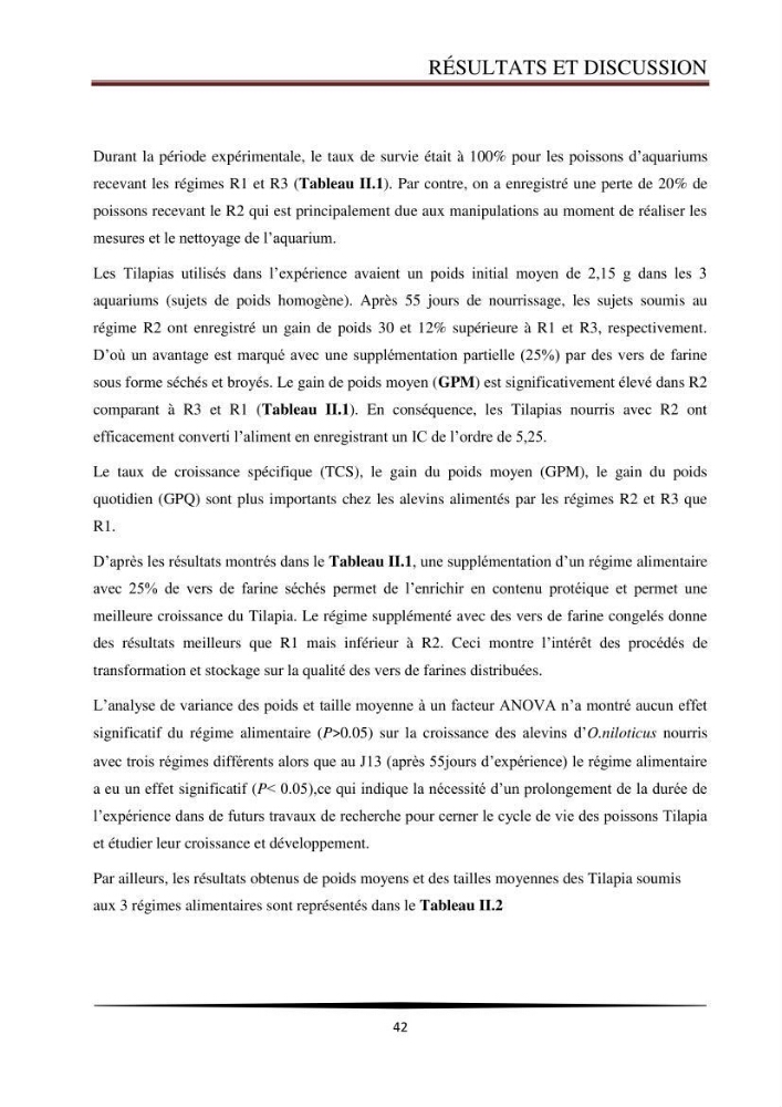 Valorisation de la culture des vers de farine dans l\'alimentation du Tilapia du Nil Oreochromis niloticus (Linnaeus, 1758°: