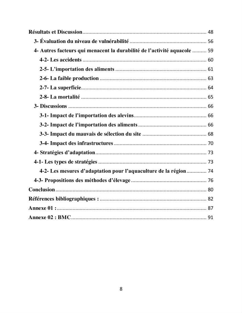 Analyse de la vulnérabilité des installations aquacoles marines de la wilaya de Boumerdès