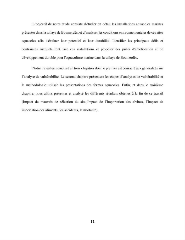 Analyse de la vulnérabilité des installations aquacoles marines de la wilaya de Boumerdès