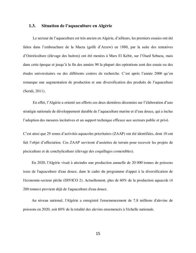 Analyse de la vulnérabilité des installations aquacoles marines de la wilaya de Boumerdès
