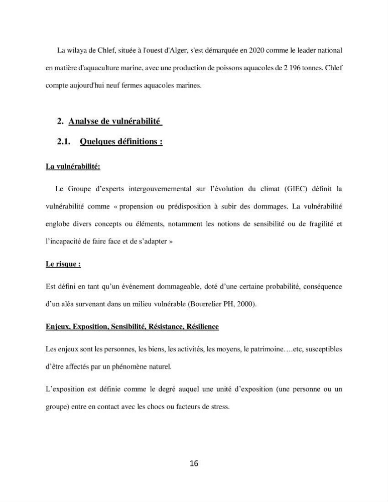 Analyse de la vulnérabilité des installations aquacoles marines de la wilaya de Boumerdès
