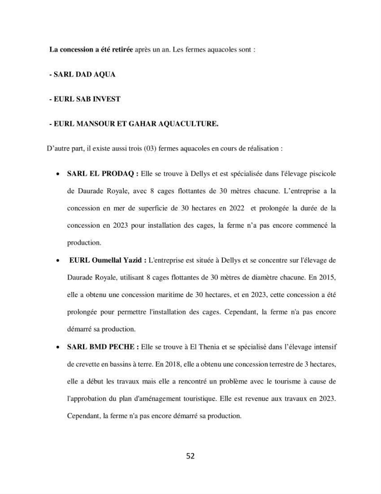Analyse de la vulnérabilité des installations aquacoles marines de la wilaya de Boumerdès