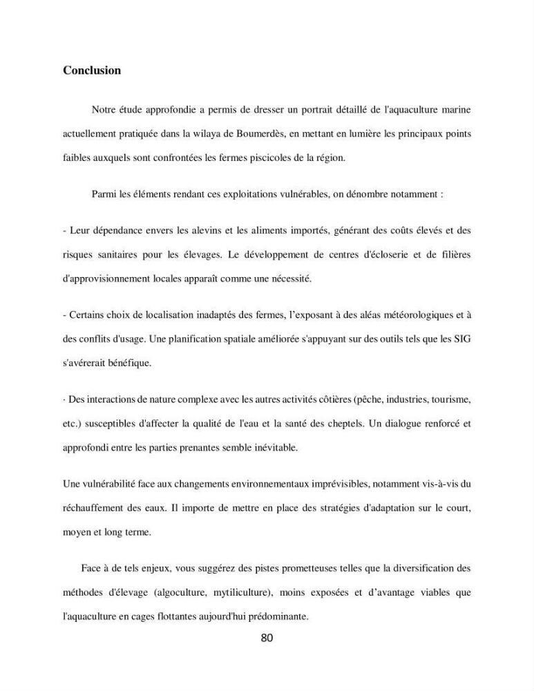 Analyse de la vulnérabilité des installations aquacoles marines de la wilaya de Boumerdès