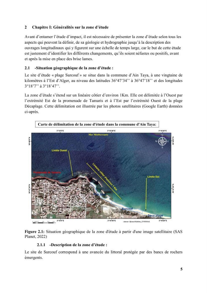 Etude d’impact des brise lames de la commune d’Ain Taya sur les points: Érosion/accumulation et qualité des eaux de baignade