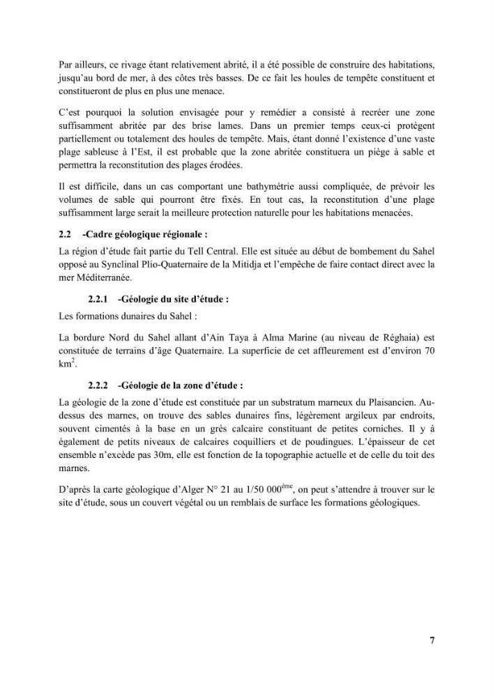 Etude d’impact des brise lames de la commune d’Ain Taya sur les points: Érosion/accumulation et qualité des eaux de baignade