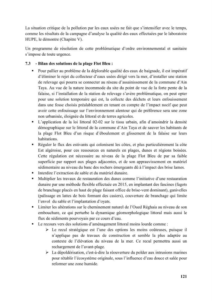 Etude d’impact des brise lames de la commune d’Ain Taya sur les points: Érosion/accumulation et qualité des eaux de baignade