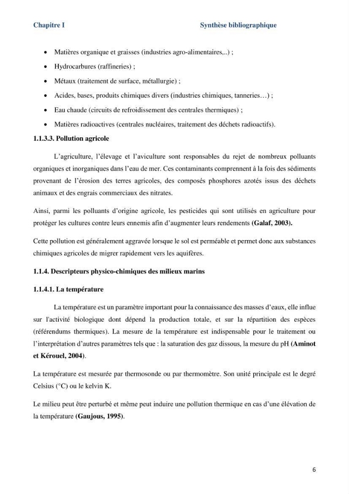 Les paramètres physicochimiques dans l’eau de mer et le sédiment de la plage Ouest de Sidi Fredj