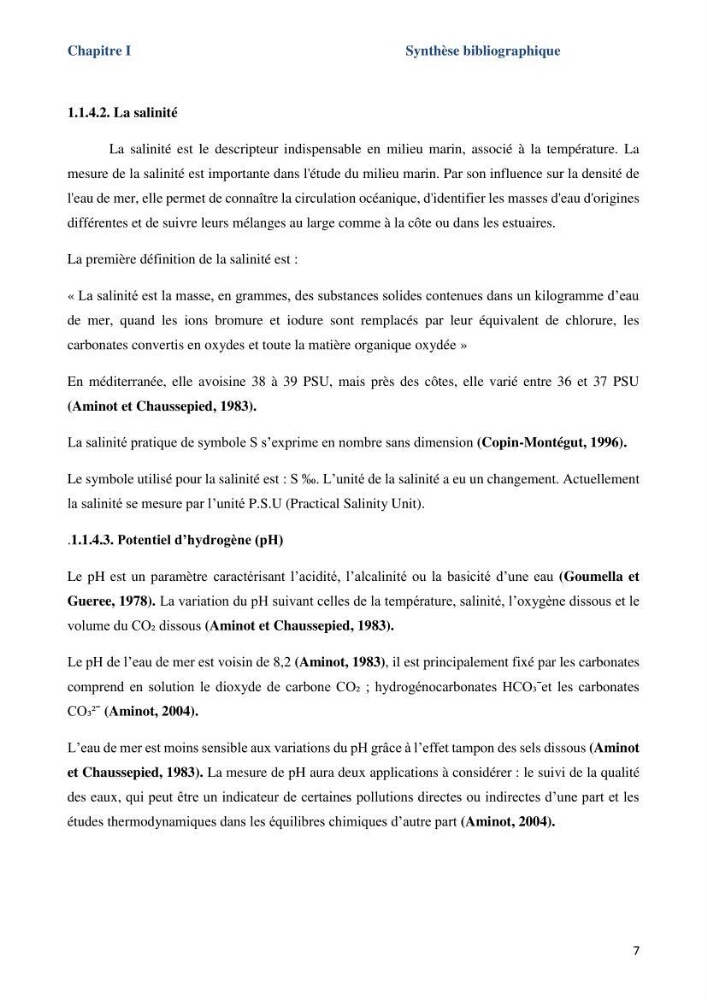 Les paramètres physicochimiques dans l’eau de mer et le sédiment de la plage Ouest de Sidi Fredj