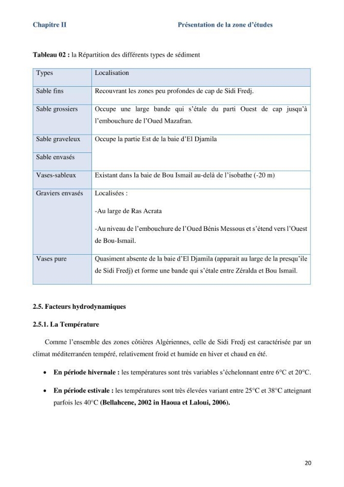 Les paramètres physicochimiques dans l’eau de mer et le sédiment de la plage Ouest de Sidi Fredj