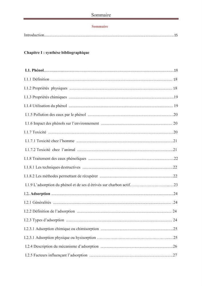 élimination des composées phénolique par le charbon actif à base de noyaux d\'olives