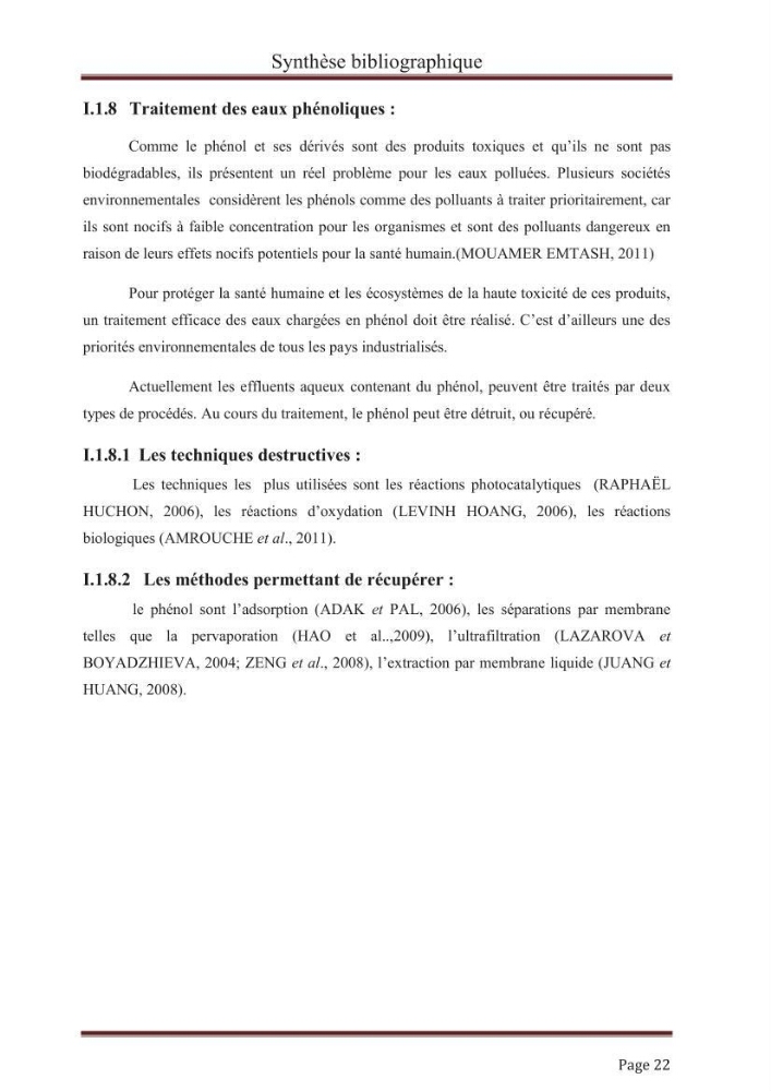 élimination des composées phénolique par le charbon actif à base de noyaux d\'olives