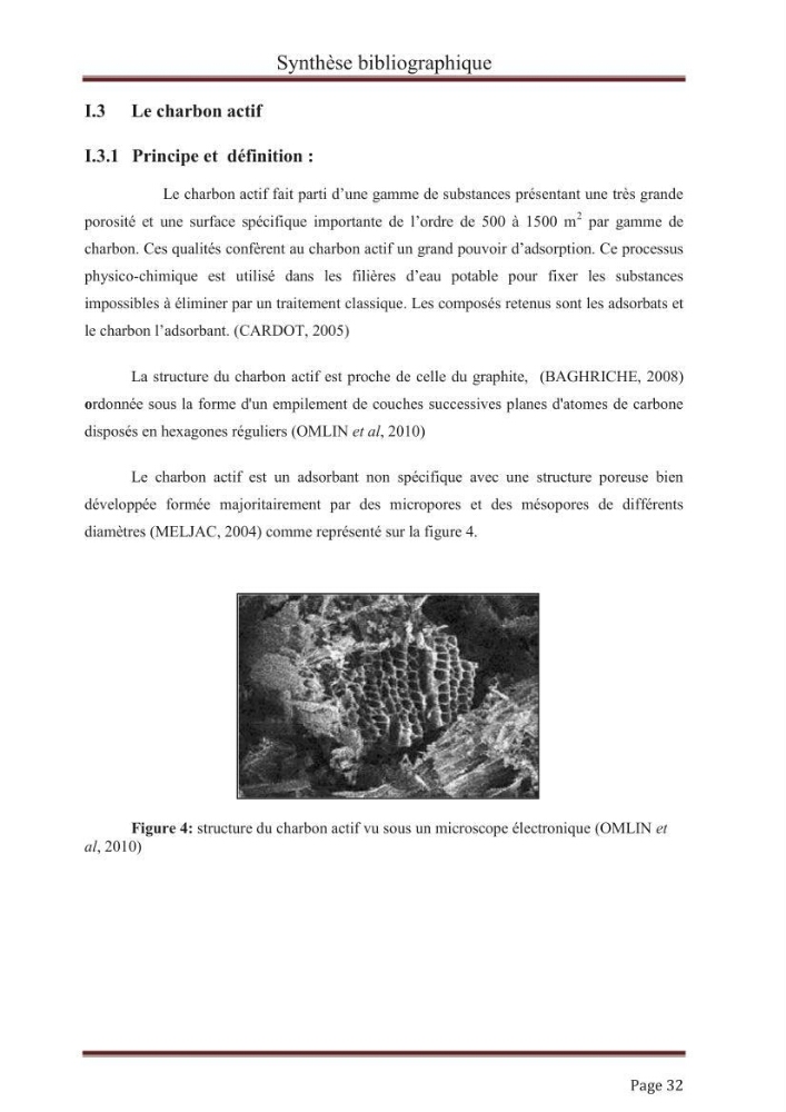élimination des composées phénolique par le charbon actif à base de noyaux d\'olives