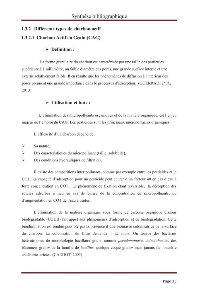 élimination des composées phénolique par le charbon actif à base de noyaux d\'olives