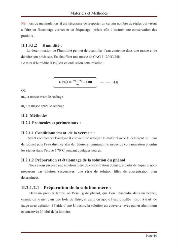 élimination des composées phénolique par le charbon actif à base de noyaux d\'olives