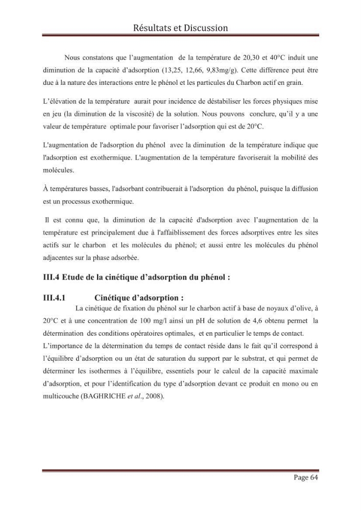 élimination des composées phénolique par le charbon actif à base de noyaux d\'olives