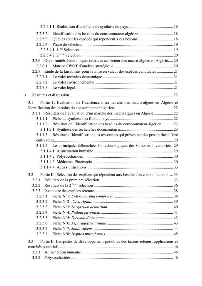 Inventaire préliminaire et caractérisation d’un échantillon d’espèces d’algues marines d’intérêt biotechnologique en Algérie.