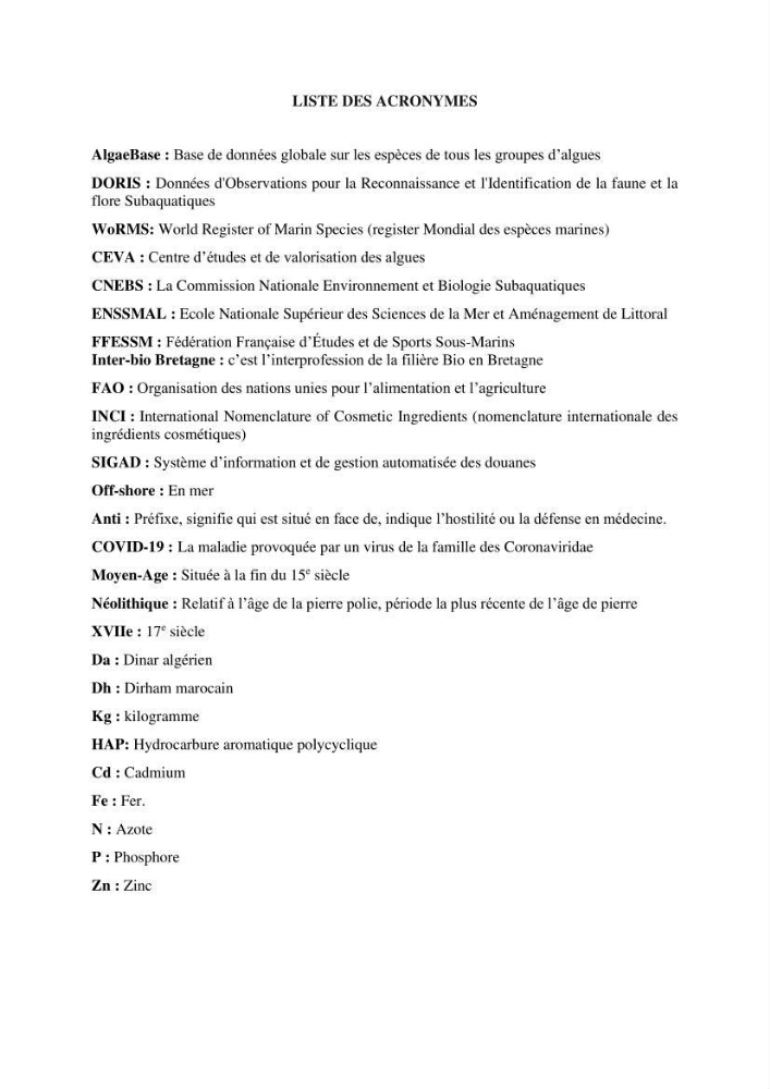 Inventaire préliminaire et caractérisation d’un échantillon d’espèces d’algues marines d’intérêt biotechnologique en Algérie.