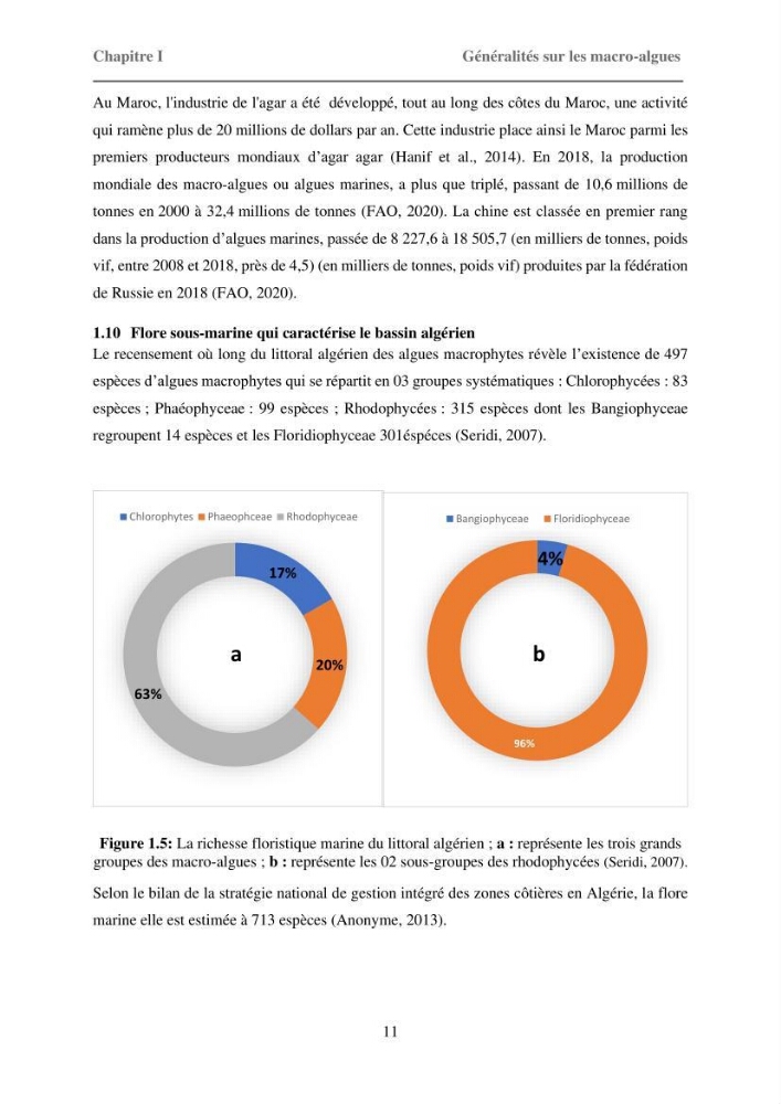 Inventaire préliminaire et caractérisation d’un échantillon d’espèces d’algues marines d’intérêt biotechnologique en Algérie.
