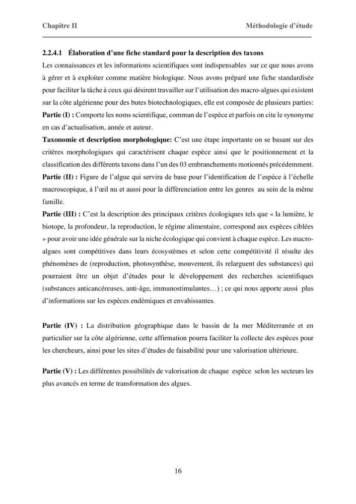 Inventaire préliminaire et caractérisation d’un échantillon d’espèces d’algues marines d’intérêt biotechnologique en Algérie.