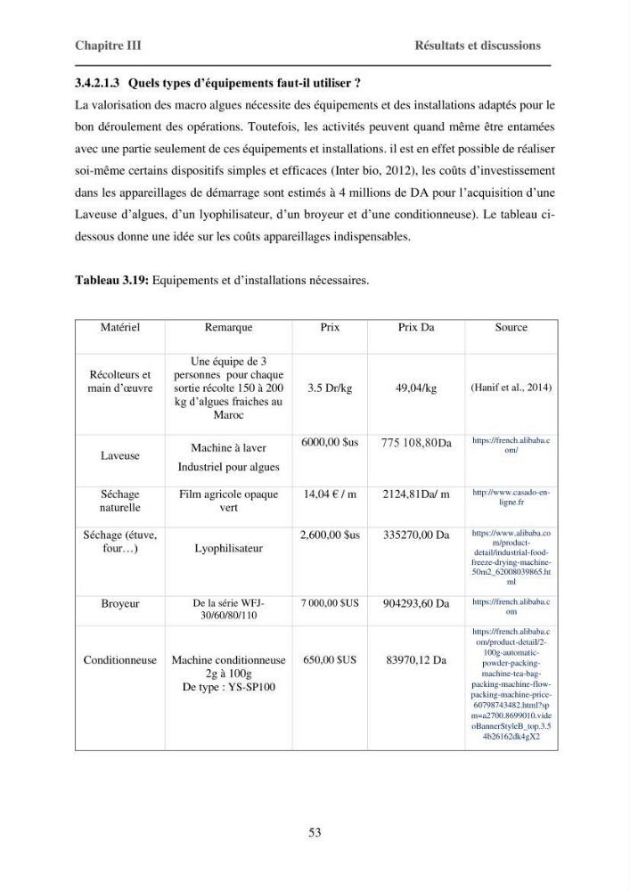 Inventaire préliminaire et caractérisation d’un échantillon d’espèces d’algues marines d’intérêt biotechnologique en Algérie.