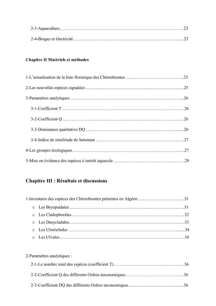Actualisation de la taxonomie et de l\'inventaire des chlorobiontes des côtes Algériennes et mise en évidence des espèces aquacole
