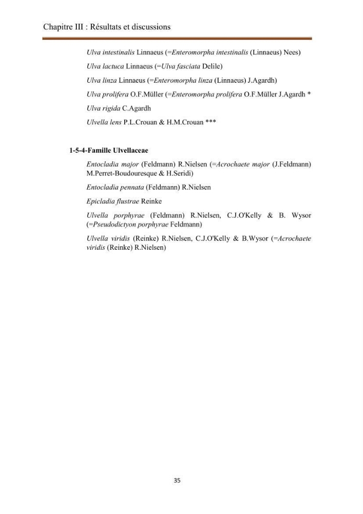 Actualisation de la taxonomie et de l\'inventaire des chlorobiontes des côtes Algériennes et mise en évidence des espèces aquacole