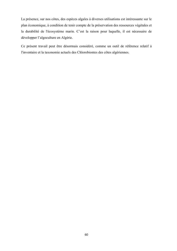 Actualisation de la taxonomie et de l\'inventaire des chlorobiontes des côtes Algériennes et mise en évidence des espèces aquacole