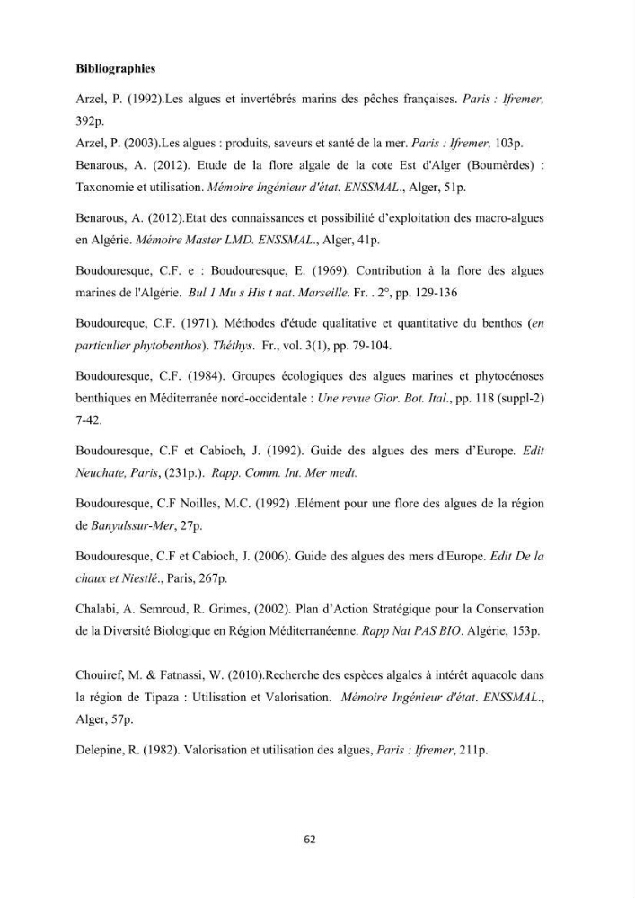 Actualisation de la taxonomie et de l\'inventaire des chlorobiontes des côtes Algériennes et mise en évidence des espèces aquacole