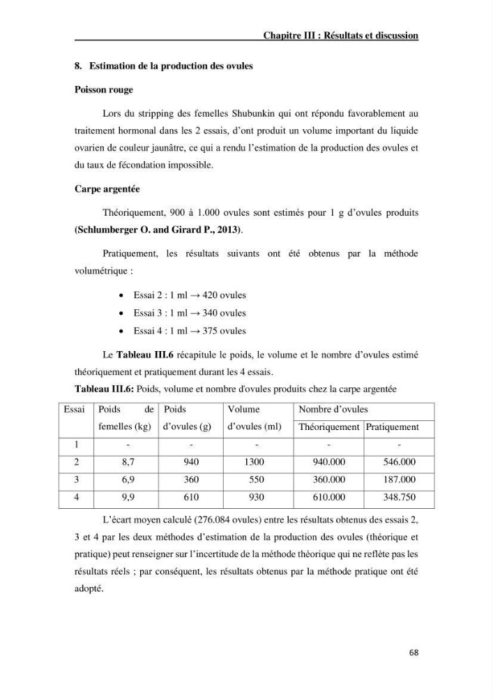 Maîtrise et suivi de la reproduction artificielle de quelques espèces de la famille des cyprinidés.