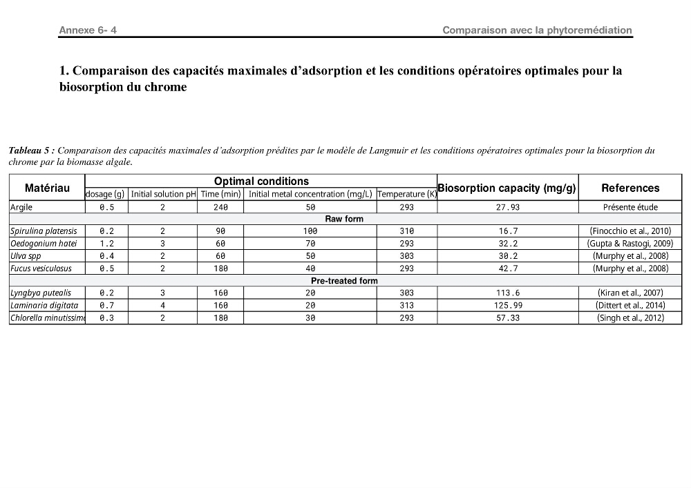 Etude de la fixation du chrome hexavalent sur une argile minérale