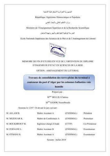 Travaux de consolidation des terre-pleins du terminal à conteneur du port d’Alger par les colonnes ballastées voie humide: Travaux de consolidation des terre-pleins du terminal à conteneur du port d’Alger par les colonnes ballastées voie humide: